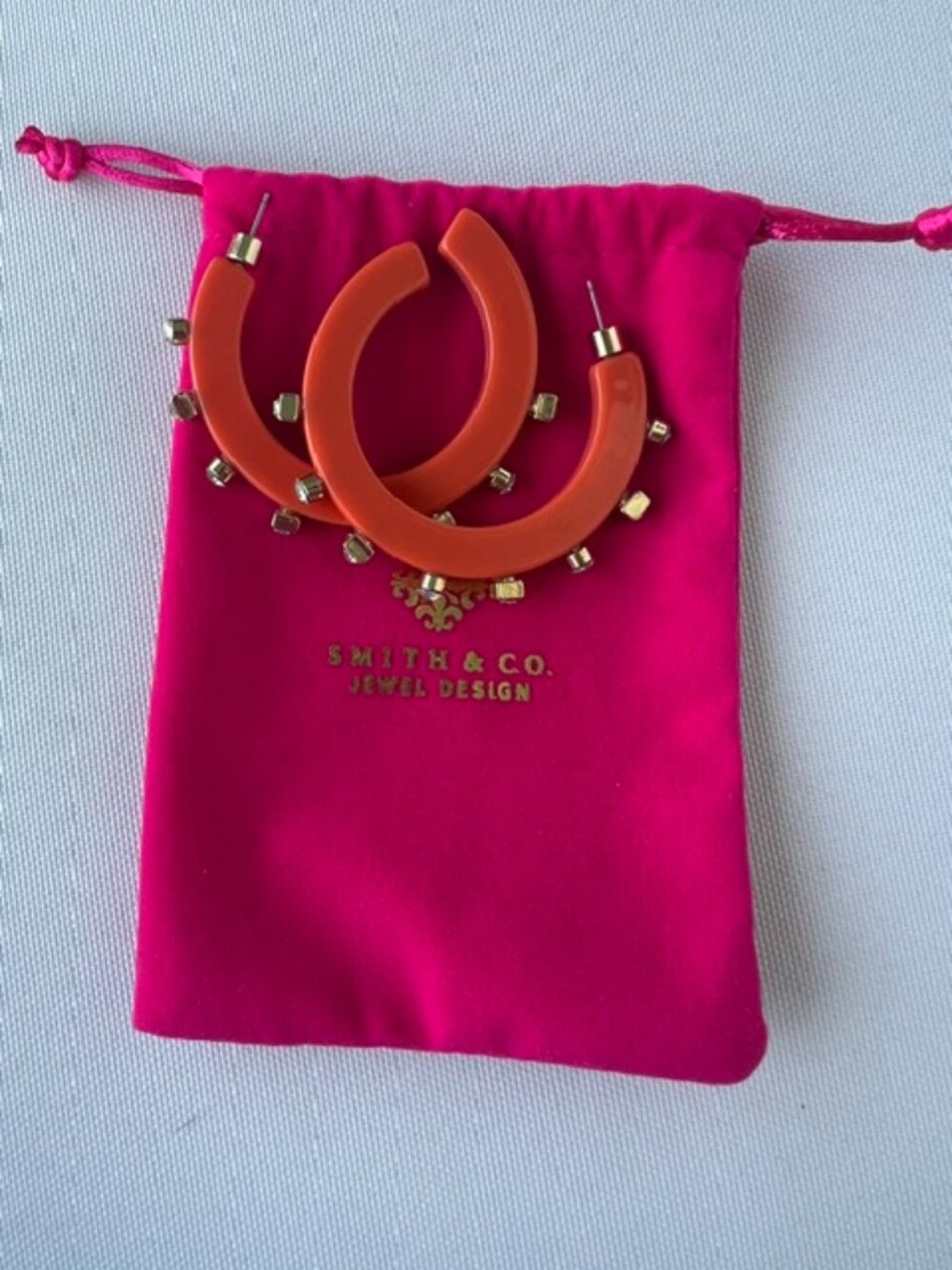 NWT Smith & Co Coral Crystal Statement Hoop Earrings 2" | Boutique